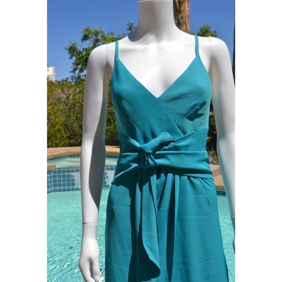 Sandro Ferrone Midi V-Neck Back Zipper Blue/Green Dress Size 44-LT09P - Picture 2 of 8